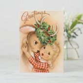 レトロヴィンテージクリスマストインデナーと女の子 シーズンカード (スタンド正面)