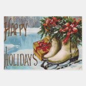 レトロヴィンテージクリスマストトリオスタイルR ラッピングペーパーシート (正面)