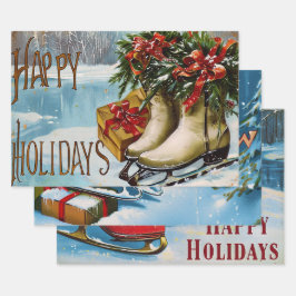 レトロヴィンテージクリスマストトリオスタイルR ラッピングペーパーシート