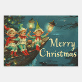 レトロヴィンテージクリスマストトリオスタイルT ラッピングペーパーシート (正面2)