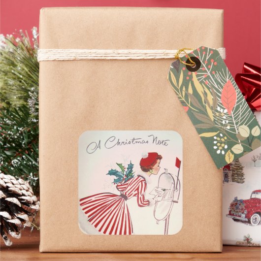レトロヴィンテージクリスマスノートレディーホリデーシール スクエアシール (クリスマス)