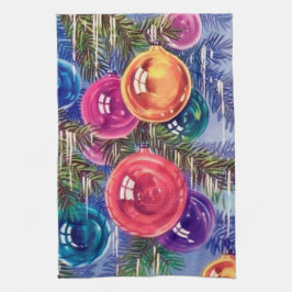 レトロヴィンテージクリスマスバルブスホリデイ キッチンタオル