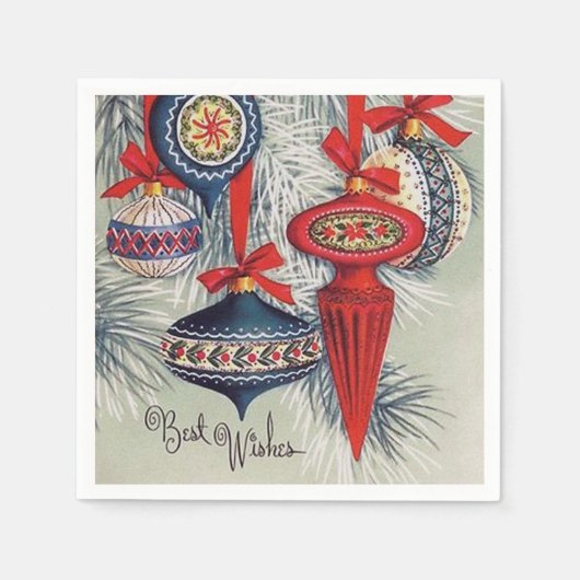 レトロヴィンテージクリスマスバルブスホリデイ スタンダードカクテルナプキン (正面)