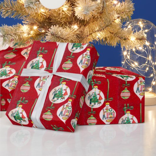 レトロヴィンテージクリスマスバルブパターンパーティーラップ ラッピングペーパー (クリスマス)
