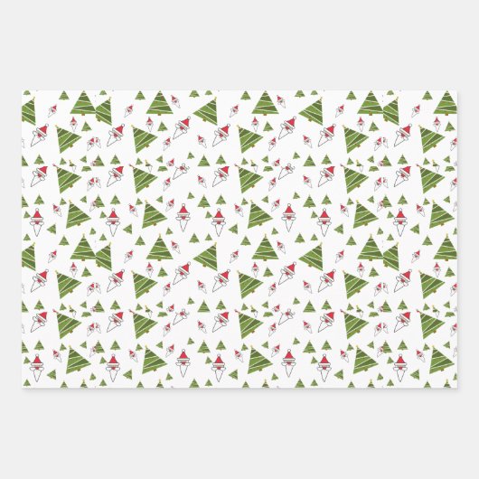 レトロヴィンテージクリスマスパターンサンタクロース ラッピングペーパーシート (正面)