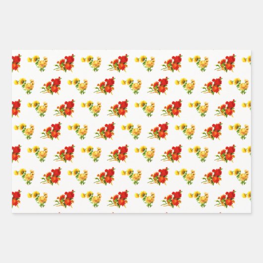 レトロヴィンテージクリスマスパターンバラ ラッピングペーパーシート (正面)