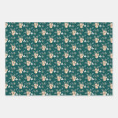 レトロヴィンテージクリスマスパターンフローラ ラッピングペーパーシート (正面)