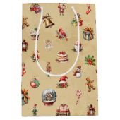 レトロヴィンテージクリスマスパターン ミディアムペーパーバッグ (正面)