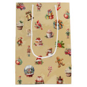 レトロヴィンテージクリスマスパターン ミディアムペーパーバッグ (裏面)