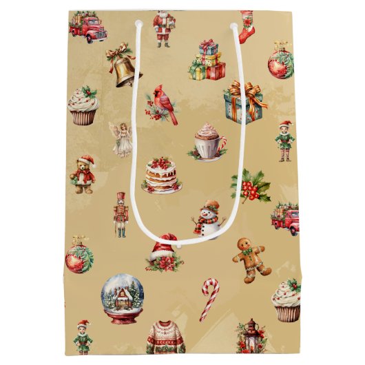 レトロヴィンテージクリスマスパターン ミディアムペーパーバッグ (裏面)