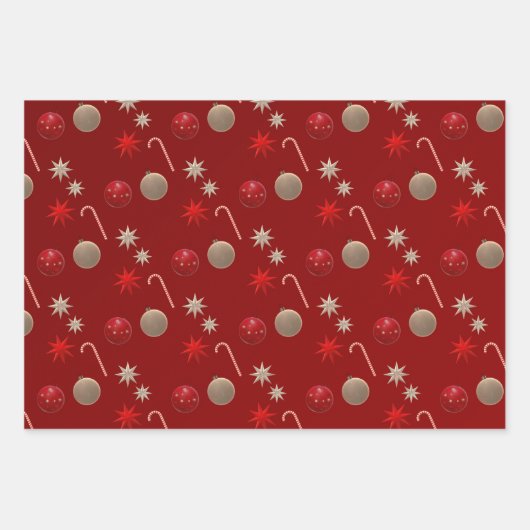 レトロヴィンテージクリスマスパターン ラッピングペーパーシート (正面)