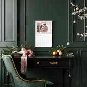 レトロヴィンテージクリスマスピンクリボンファミリーフォト カレンダー