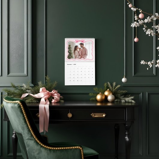 レトロヴィンテージクリスマスピンクリボンファミリーフォト カレンダー