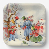 レトロヴィンテージクリスマスファミリーホリデイ ペーパープレート (正面)