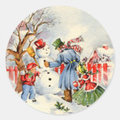 レトロヴィンテージクリスマスファミリーホリデイ ラウンドシール (正面)