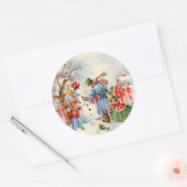 レトロヴィンテージクリスマスファミリーホリデイ ラウンドシール (封筒)