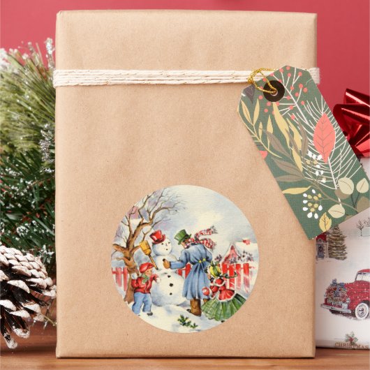 レトロヴィンテージクリスマスファミリーホリデイ ラウンドシール (クリスマス)