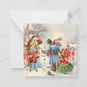 レトロヴィンテージクリスマスファミリー追加文字 ノートカード (正面)