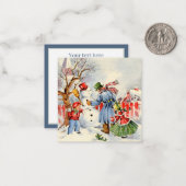 レトロヴィンテージクリスマスファミリー追加文字 ノートカード (正面/裏面インサイチュ)