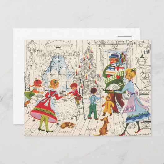 レトロヴィンテージクリスマスファミリー シーズンポストカード (正面/裏面)