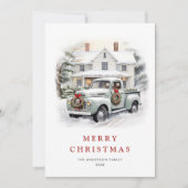 レトロヴィンテージクリスマスファームトラックグリーティング シーズンカード (正面)