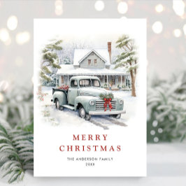 レトロヴィンテージクリスマスファームトラックグリーティング シーズンカード
