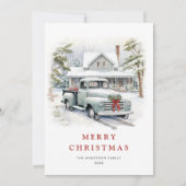 レトロヴィンテージクリスマスファームトラックグリーティング シーズンカード (正面)