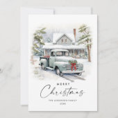 レトロヴィンテージクリスマスファームトラックグリーティング シーズンカード (正面)