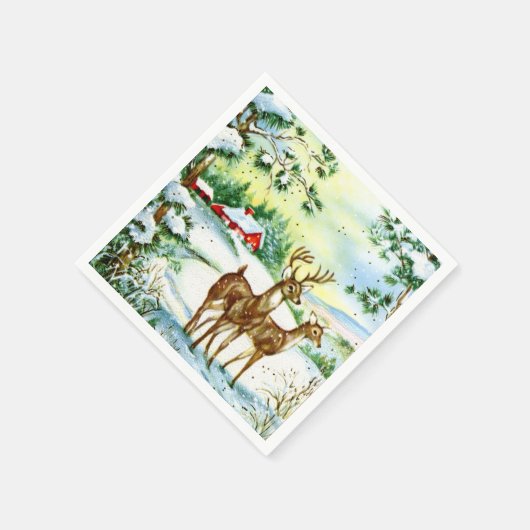 レトロヴィンテージクリスマスファームホリデイ スタンダードカクテルナプキン (角)