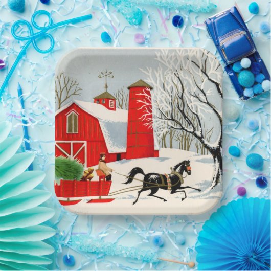 レトロヴィンテージクリスマスファームホリデーパーティー ペーパープレート (パーティー)