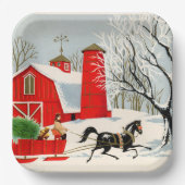 レトロヴィンテージクリスマスファームホリデーパーティー ペーパープレート (正面)