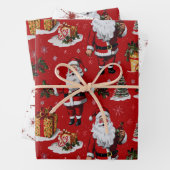 レトロヴィンテージクリスマスフェスティバルサンタス ラッピングペーパーシート (インサイチュ)