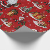 レトロヴィンテージクリスマスフェスティバルサンタス ラッピングペーパー (角)