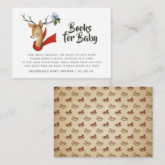 レトロヴィンテージクリスマスベビーシャワーブックリクエスト エンクロージャーカード (正面/裏面)