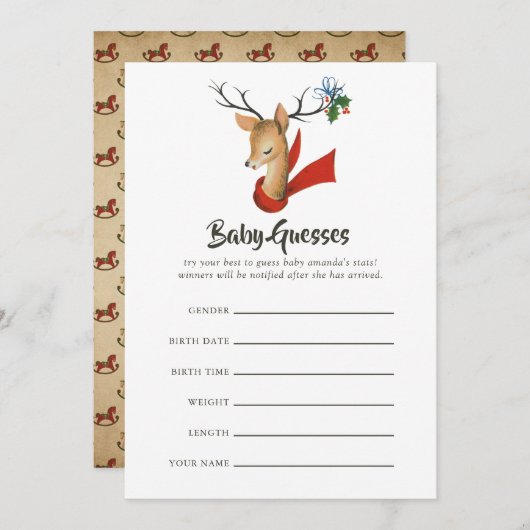 レトロヴィンテージクリスマスベビーシャワー推測ゲーム (正面/裏面)