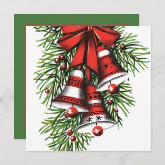 レトロヴィンテージクリスマスベルに情報を追加 招待状 (正面/裏面)