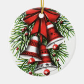 レトロヴィンテージクリスマスベルズホリデイ セラミックオーナメント (正面)
