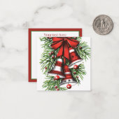 レトロヴィンテージクリスマスベルズホリデイ ノートカード (正面/裏面インサイチュ)