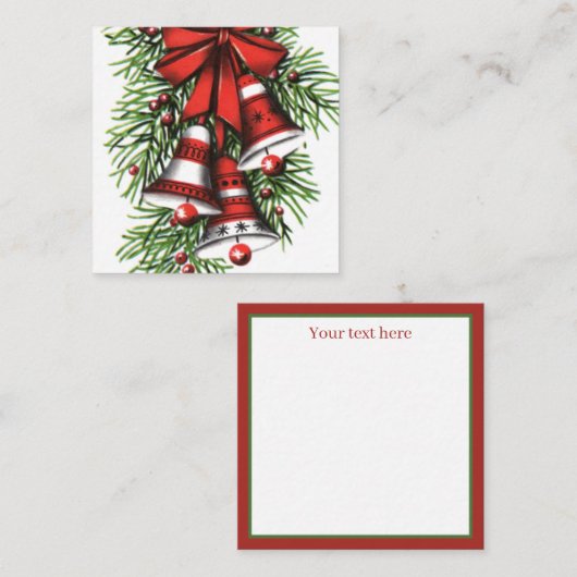 レトロヴィンテージクリスマスベルズホリデイ ノートカード (正面/裏面)