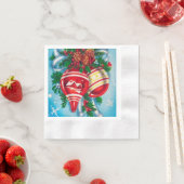 レトロヴィンテージクリスマスベルズホリデイ 縁ありカクテルナプキン (インサイチュ)