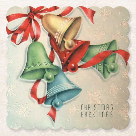 レトロヴィンテージクリスマスベルパーティーコースター ペーパーコースター (正面)