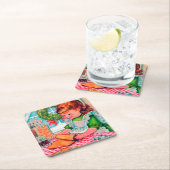 レトロヴィンテージクリスマスベーキングガールコースター スクエアペーパーコースター (インサイチュ)