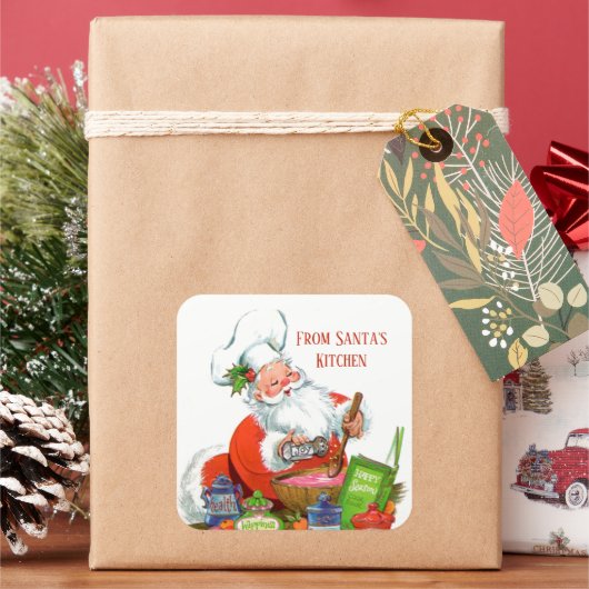 レトロヴィンテージクリスマスベーキングサンタ スクエアシール (クリスマス)