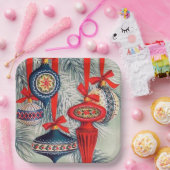 レトロヴィンテージクリスマスホリディバルブ ペーパープレート (パーティー)