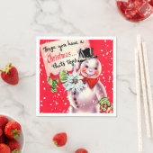 レトロヴィンテージクリスマスホリデイ雪だるまパーティー スタンダードカクテルナプキン (インサイチュ)