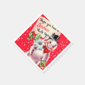 レトロヴィンテージクリスマスホリデイ雪だるまパーティー スタンダードカクテルナプキン (角)