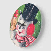 レトロヴィンテージクリスマスホリデイ雪だるま ラージ壁時計 (傾斜)