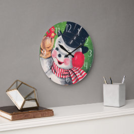 レトロヴィンテージクリスマスホリデイ雪だるま ラージ壁時計