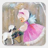 レトロヴィンテージクリスマスホリデーエンジェルシール スクエアシール (正面)