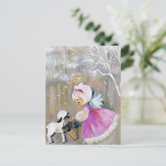 レトロヴィンテージクリスマスホリデーエンジェルポストカード シーズンポストカード (スタンド正面)